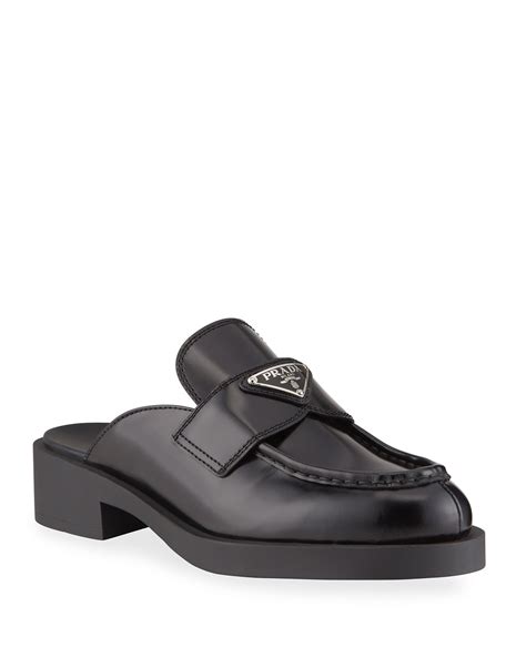 prada leather logo loafer mules|Prada mules.